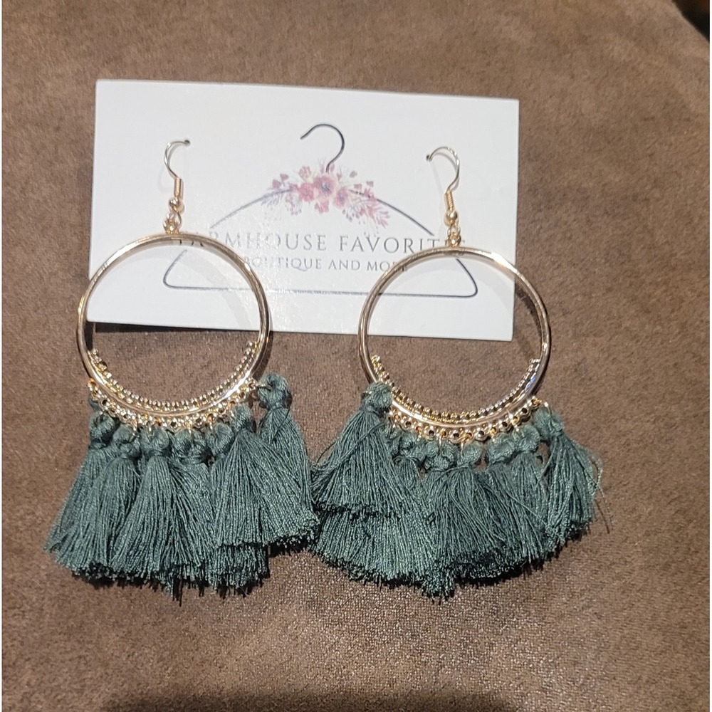 Jewelry Fashion Bohemian Long Green Tassel Fringe Boho Drop Dangle Earrings
